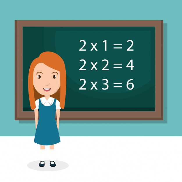 girld con personaje de aula de pizarra
