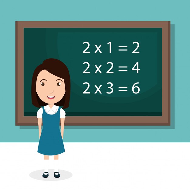 girld con personaje de aula de pizarra