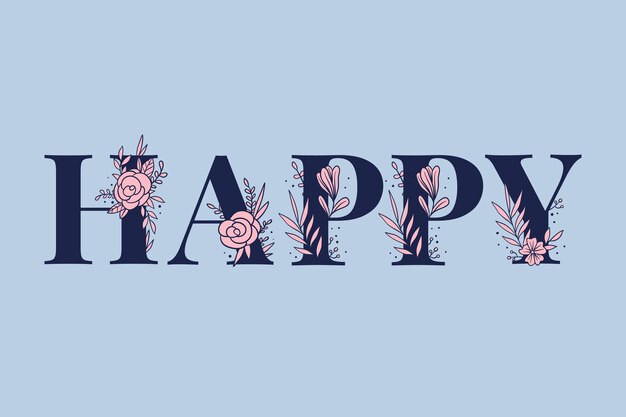 Girly Happy palabra tipografía vector Letras fuente