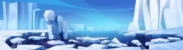 Glaciar ártico con vector de dibujos animados de montaña de hielo