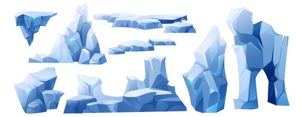 Glaciar de hielo ártico con nieve y dibujos animados de montaña