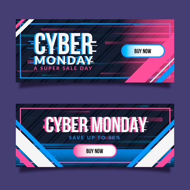 Glitch cyber lunes plantilla de banners