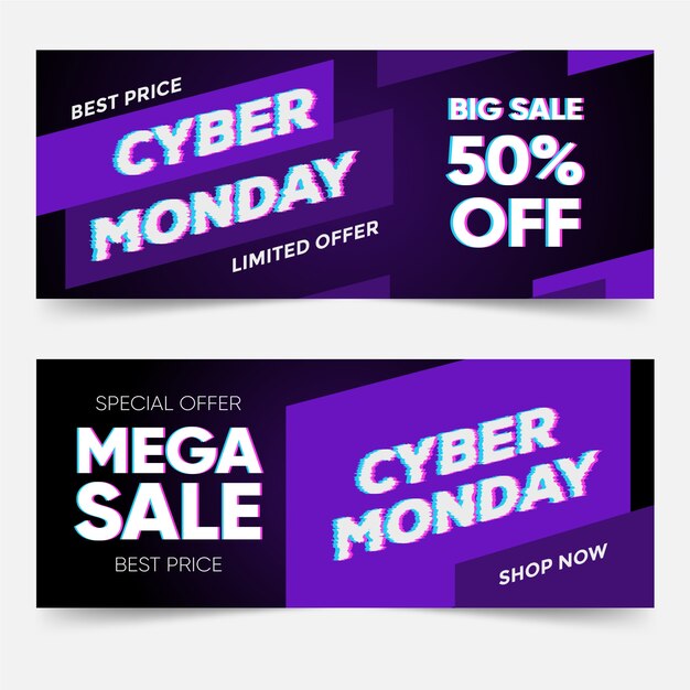 Glitch cyber lunes plantilla de banners