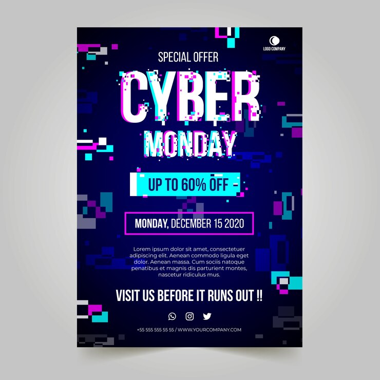 Vector gratuito glitch cyber lunes plantilla de póster