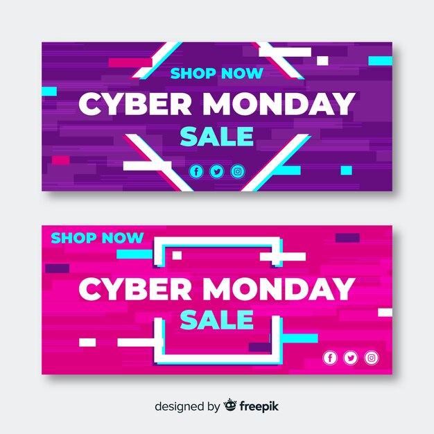 Glitch effect plantilla de banners de cyber lunes