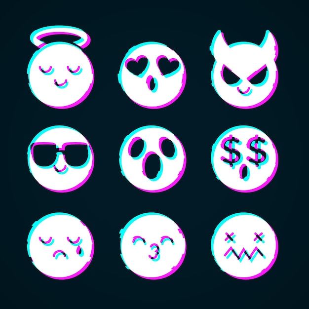 Vector gratuito glitch emojis colecciones