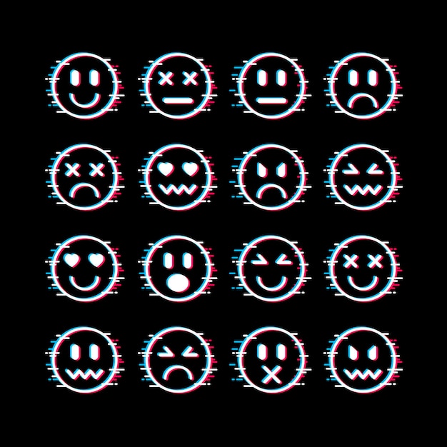 Vector gratuito glitch emojis collection
