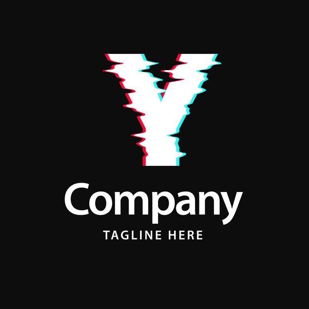 Y Glitch Logo Business Marca identidad diseño Vector ilustración