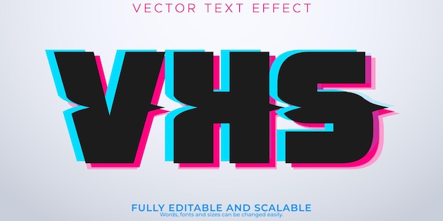 Vector gratuito glitch vhs efecto de texto error editable y estilo de texto hacker