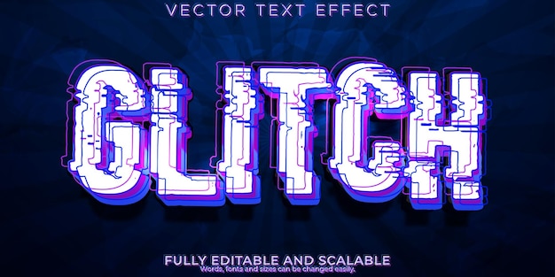 Vector gratuito glitch vhs efecto de texto error editable y estilo de texto hacker