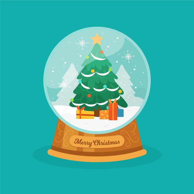 Globo de bola de nieve de Navidad dibujado a mano con árbol de Navidad Globo de bola de nieve de Navidad dibujado a mano con casas