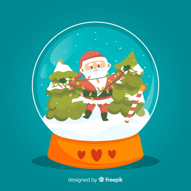 Globo de bola de nieve de Navidad dibujado a mano con santa claus