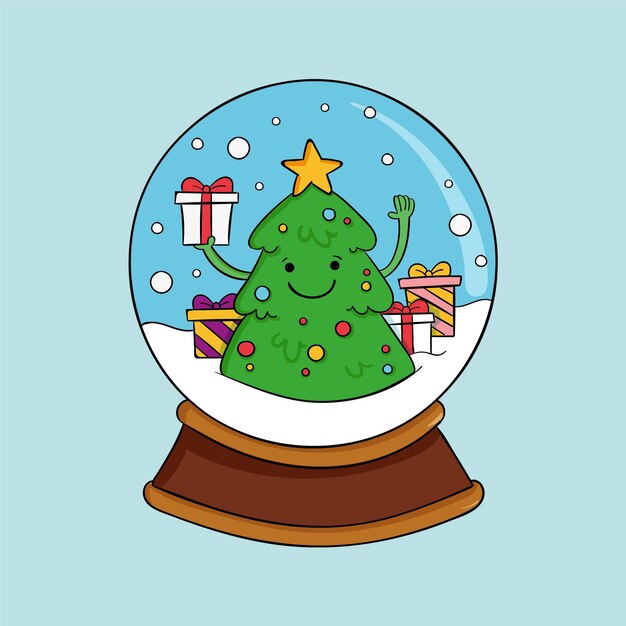 Globo de bola de nieve de navidad dibujado a mano