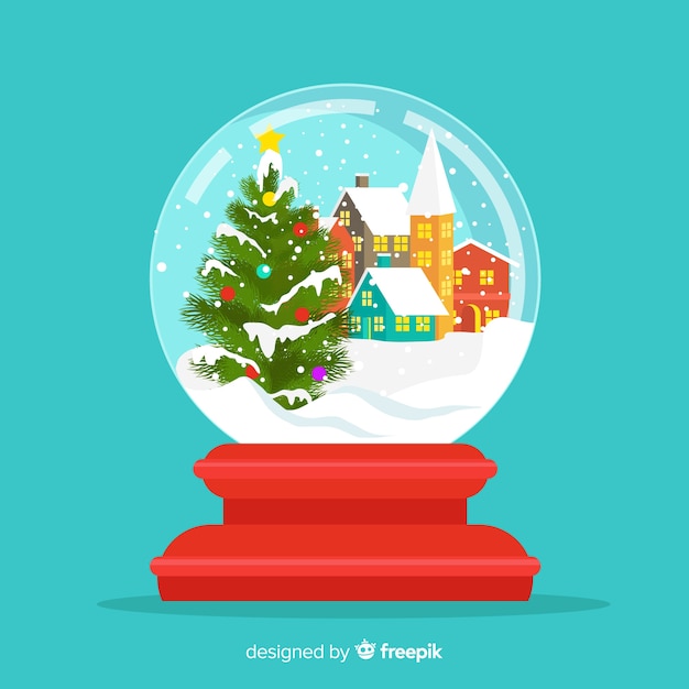 Vector gratuito globo de bola de nieve de navidad de diseño plano