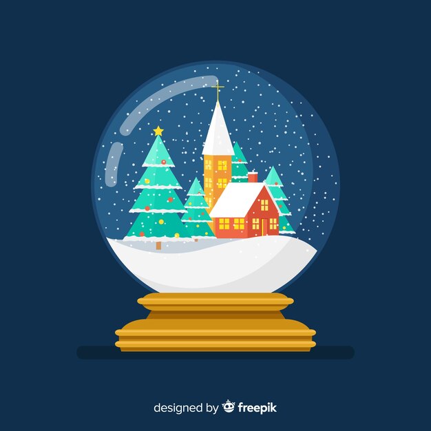 Globo de bola de nieve de Navidad en diseño plano