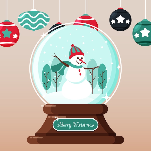 Vector gratuito globo de bola de nieve de navidad de diseño plano