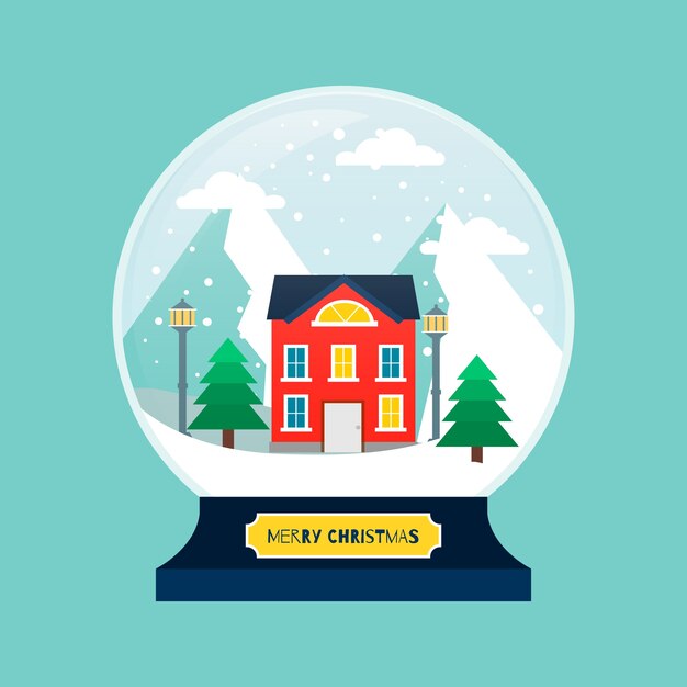Globo de bola de nieve de navidad de diseño plano