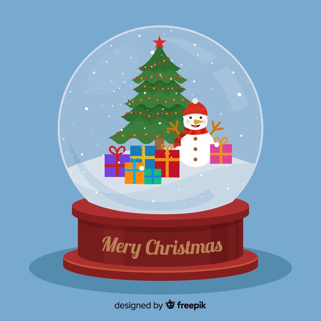 Globo de bola de nieve de Navidad plana con árbol