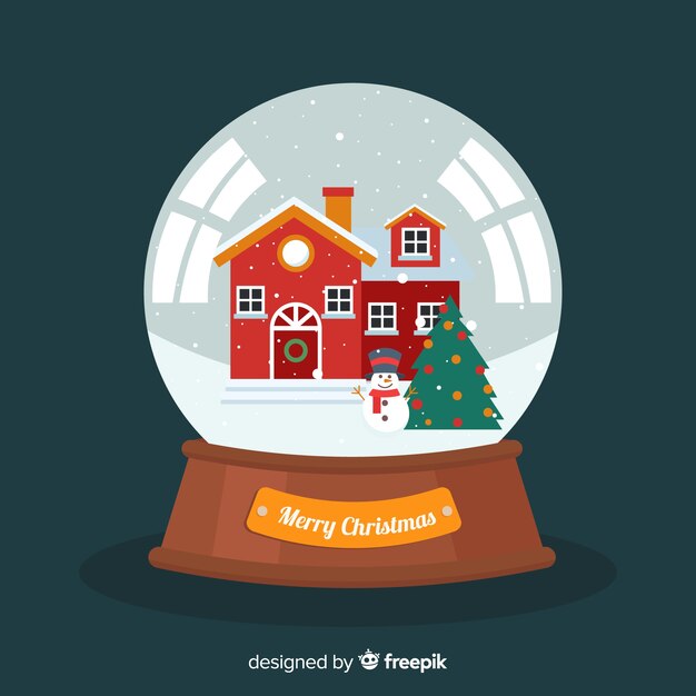 Globo de bola de nieve de Navidad plana con casa