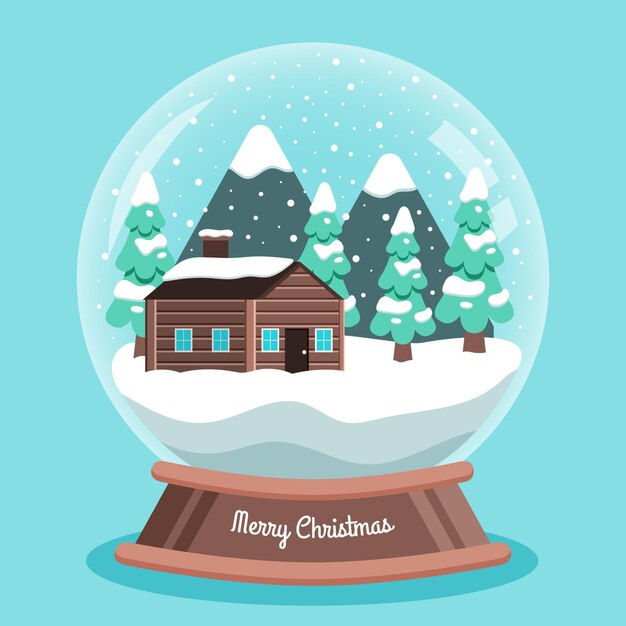 Globo de bola de nieve de Navidad plana con casa