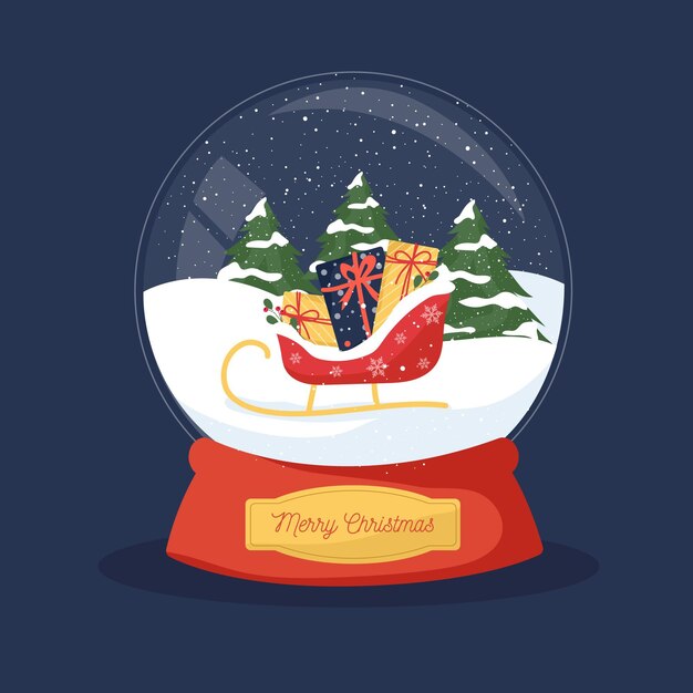 Globo de bola de nieve navideña en diseño plano