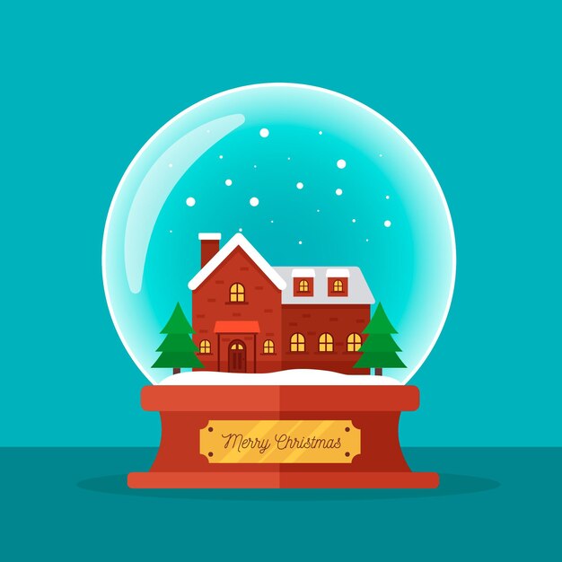 Globo de bola de nieve navideña en diseño plano