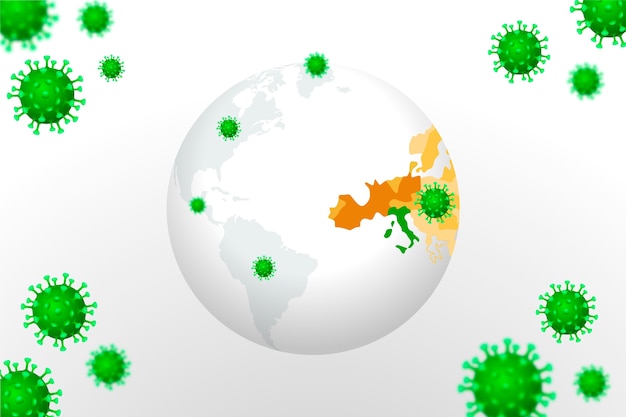 Vector gratuito globo de coronavirus con italia infectado por virus