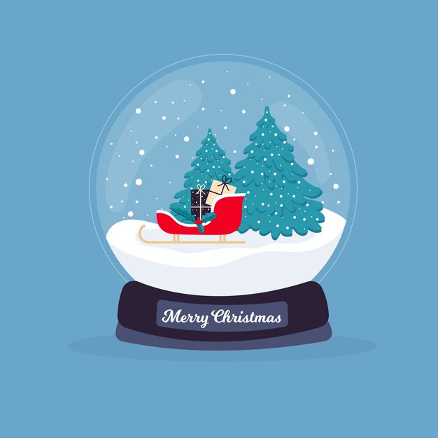 Globo navideño de bola de nieve en diseño plano