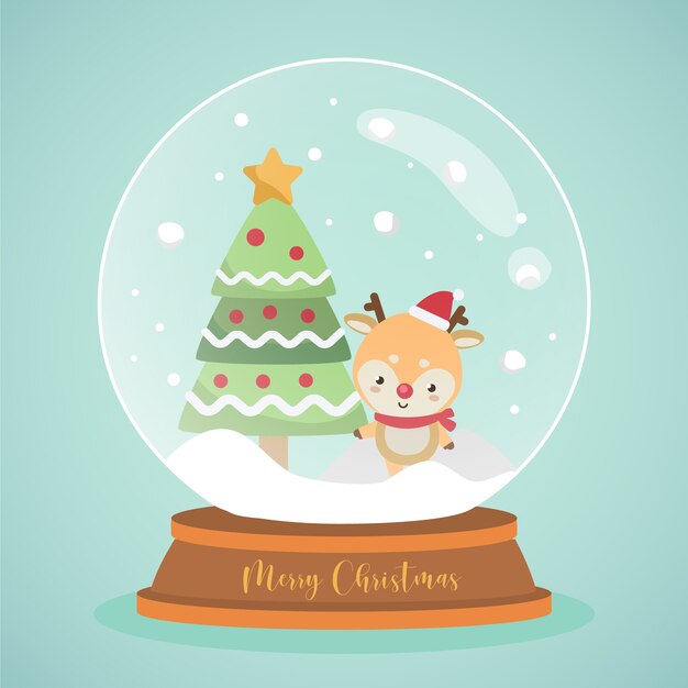 Globo navideño de bola de nieve en diseño plano