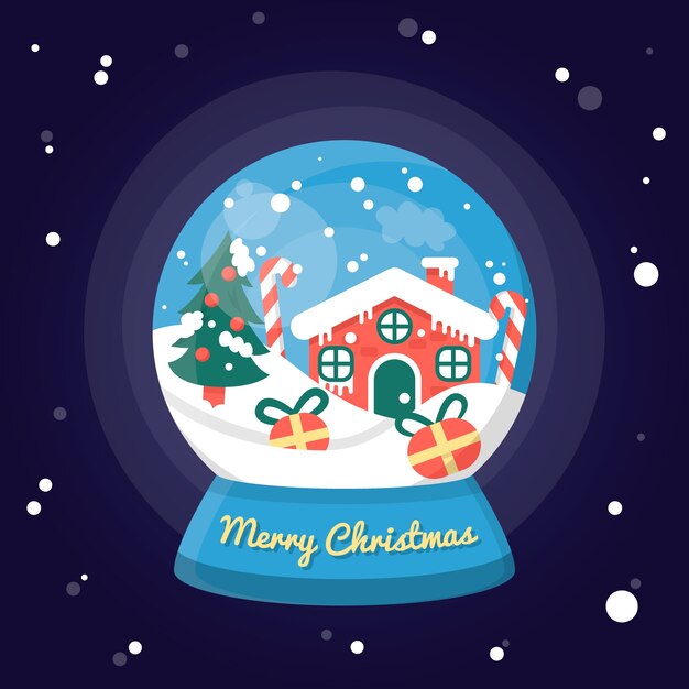 Globo navideño de bola de nieve en diseño plano