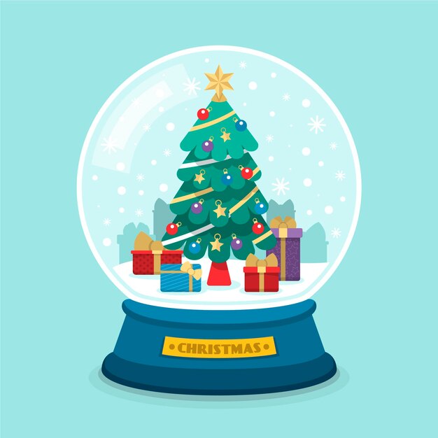 Globo navideño de bola de nieve en diseño plano