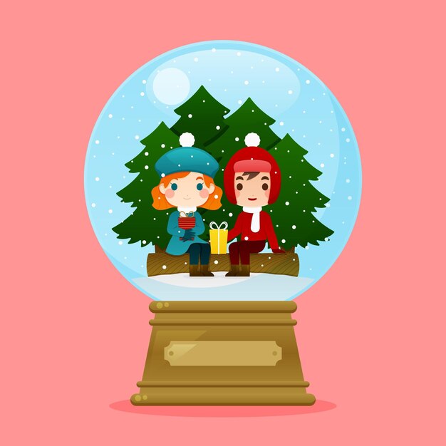 Globo plano de bola de nieve navideña