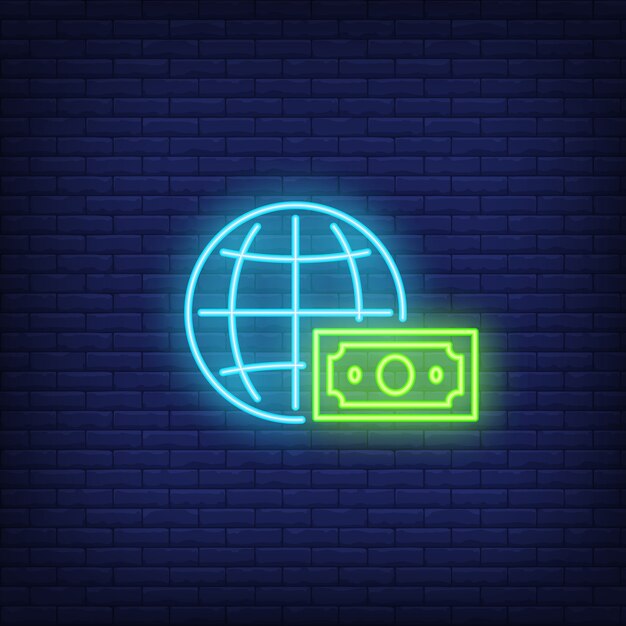 Globo y signo de dólar de neón