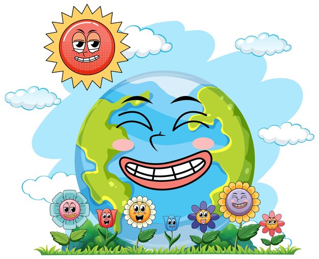 Globo terráqueo sonriente con sol