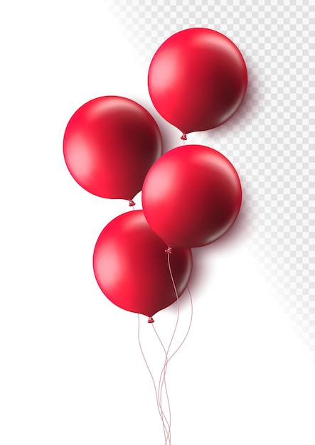 Globos 3d rojos realistas aislados en el fondo Globos de aire de helio para fiestas de cumpleaños