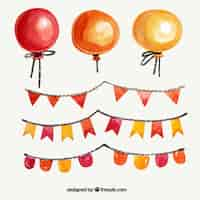 Vector gratuito globos de acuarela con guirnaldas