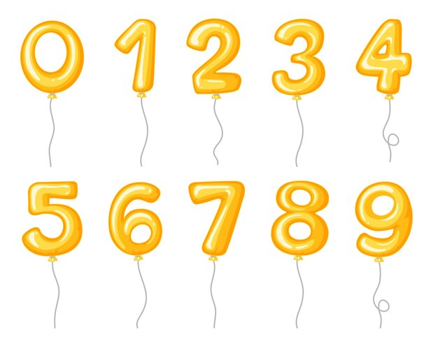 Globos amarillos en forma de números
