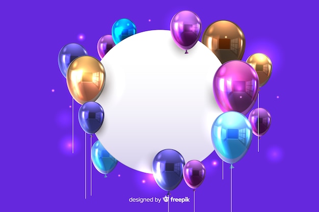 Vector gratuito globos brillantes con efecto de banner en blanco 3d sobre fondo azul