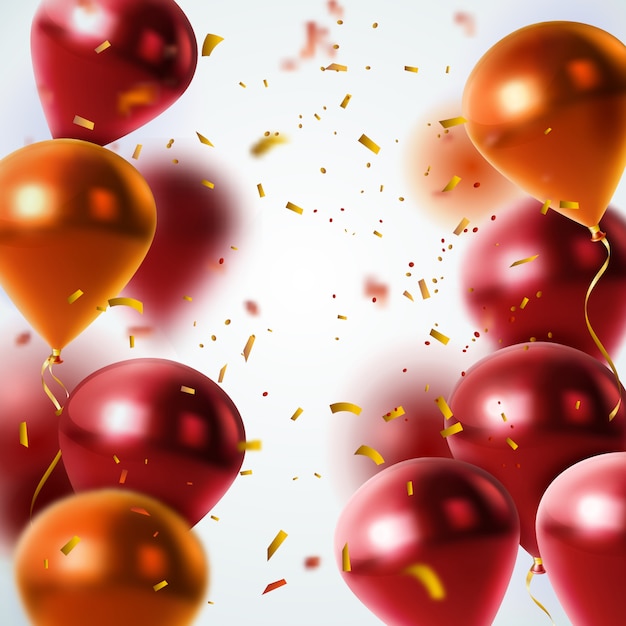 Vector gratuito globos brillantes y fondo de confeti