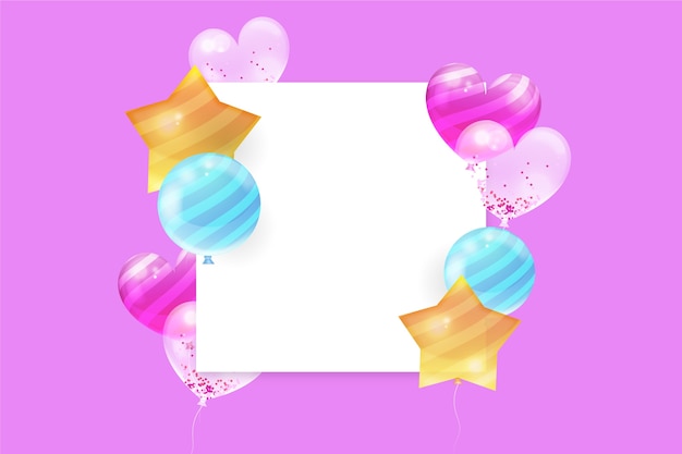 Globos de colores realistas con banner en blanco