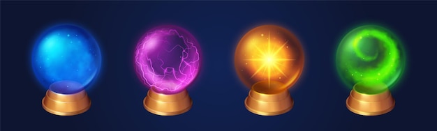 Vector gratuito globos de cristal esferas mágicas de brujas o hechiceros