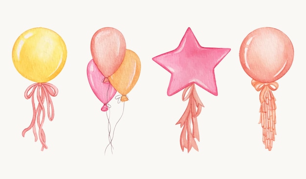 Vector gratuito globos de cumpleaños de acuarela dibujados a mano