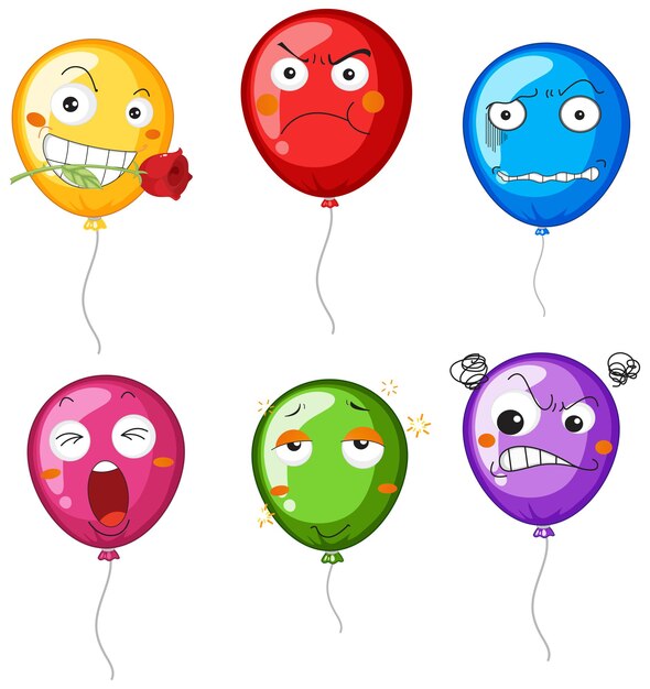 Globos con diferentes expresiones faciales.