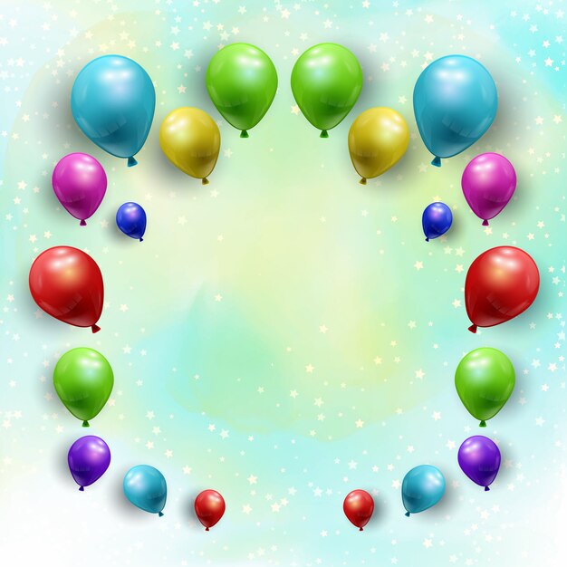 Globos en un fondo estrellado de acuarela