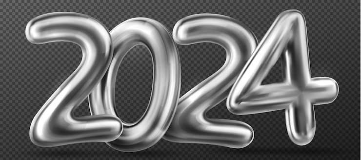 Vector gratuito globos plateados 3d en forma de números 2024