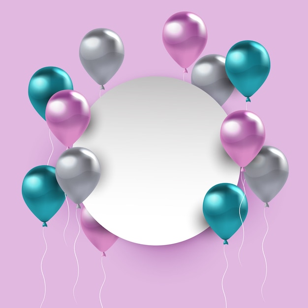 Vector gratuito globos realistas con banner en blanco