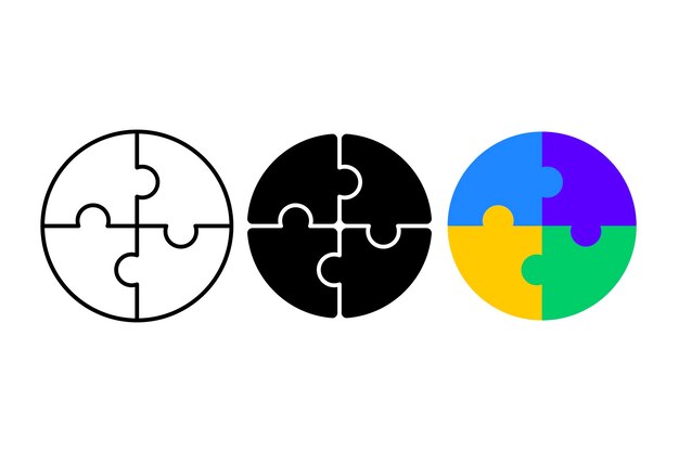 Glyph de rompecabezas circular contorno y plano