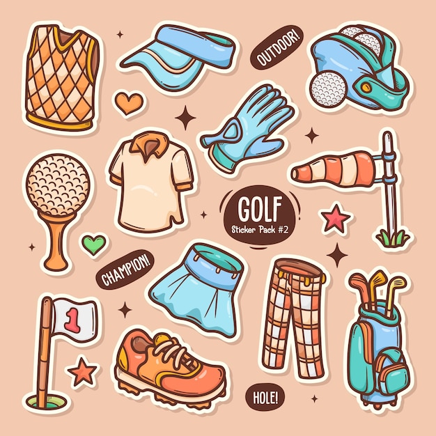 Vector gratuito golf lindo doodle vector colección de pegatinas