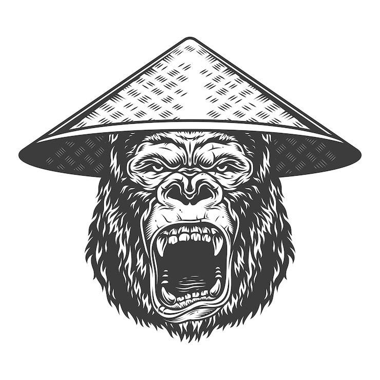 Vector gratuito gorila enojado en estilo monocromo