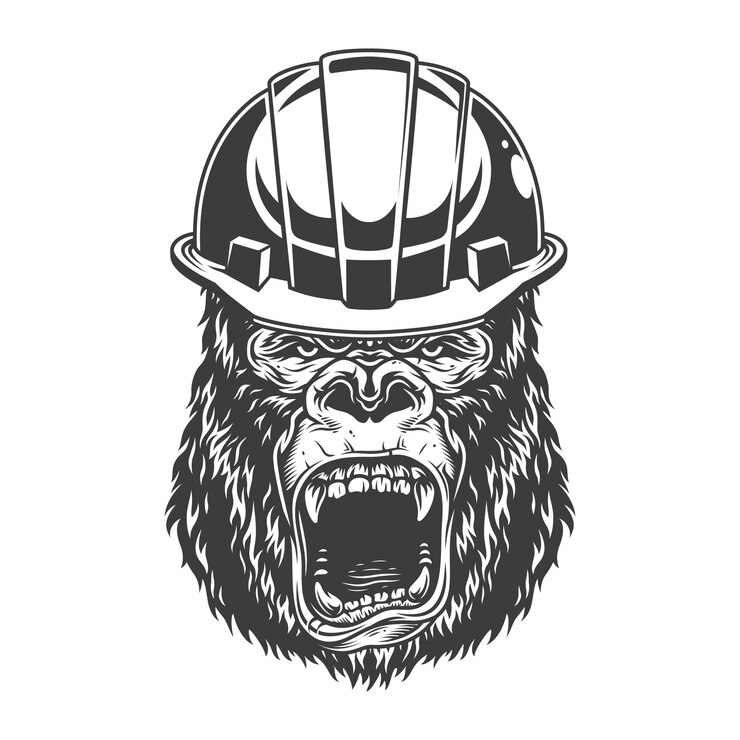 Vector gratuito gorila enojado en estilo monocromo